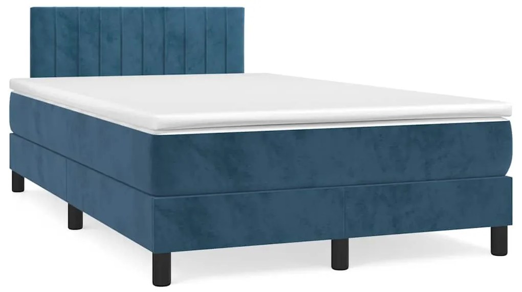 vidaXL Κρεβάτι Boxspring με Στρώμα & LED Σκ. Μπλε 120x190εκ. Βελούδινο