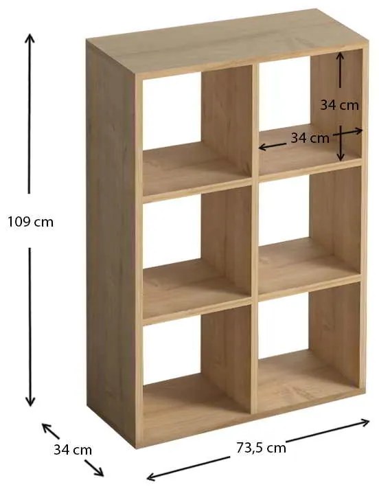 Βιβλιοθήκη Cube Megapap από μελαμίνη χρώμα oak 73,5x34x109εκ.