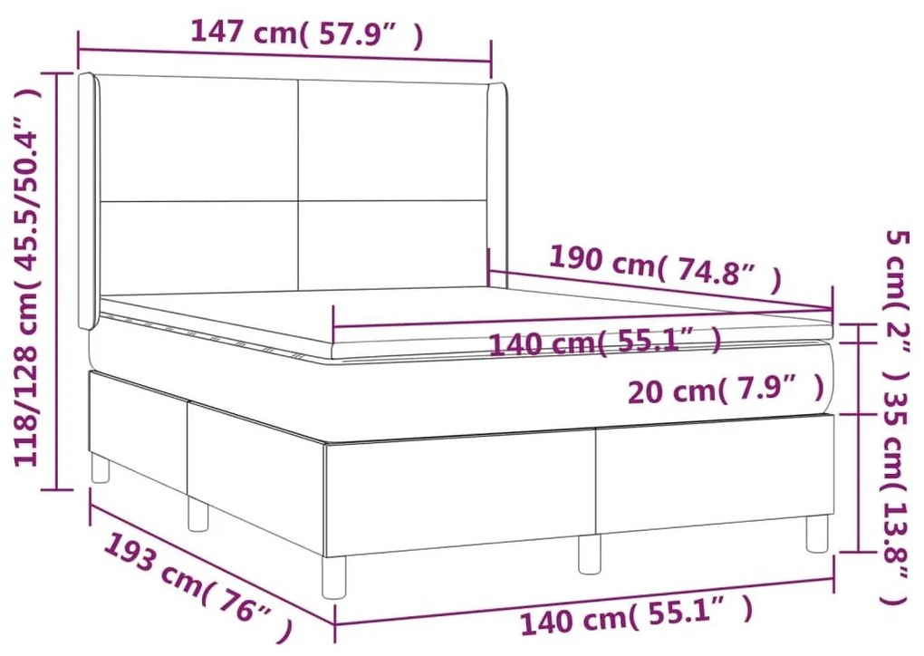 Κρεβάτι Boxspring με Στρώμα &amp; LED Σκ. Μπλε 140x190εκ. Βελούδινο - Μπλε