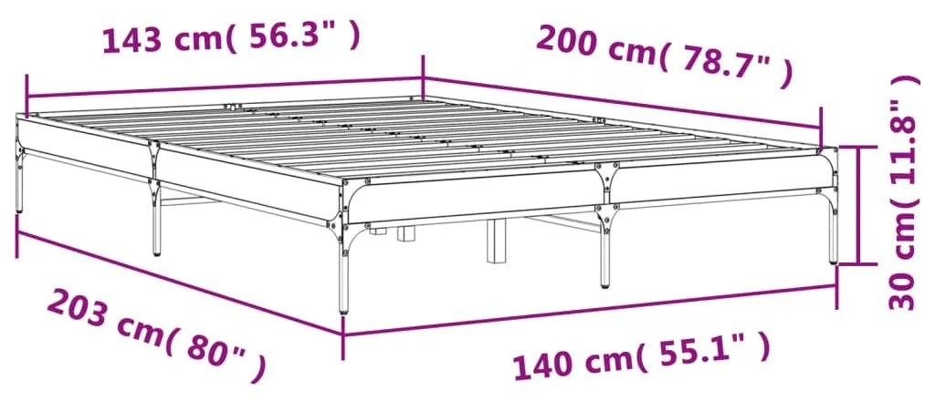 Πλαίσιο Κρεβατιού Καπνιστή Δρυς 140x200εκ. Επεξ. Ξύλο &amp; Μέταλλο - Καφέ