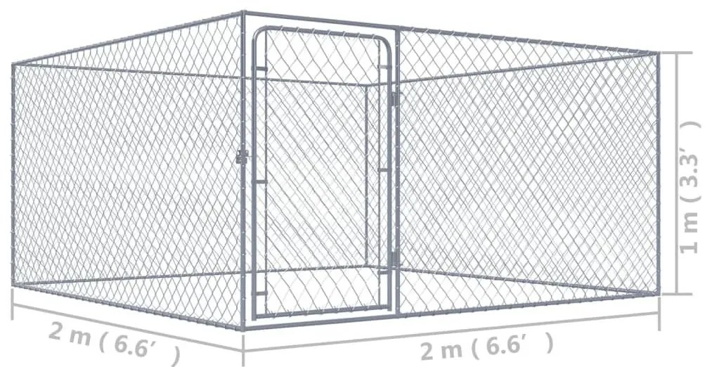 Κλουβί Σκύλου Εξωτερικού Χώρου 2 x 2 x 1 μ. Γαλβανισμένο Ατσάλι - Ασήμι
