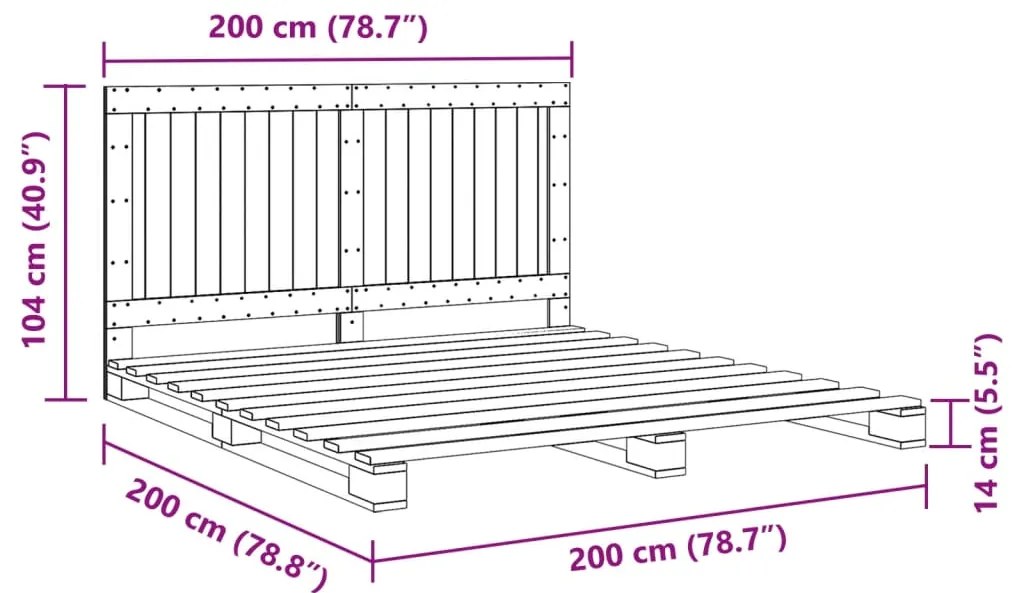 Πλαίσιο Κρεβατιού με Κεφαλάρι Γκρι 200x200 εκ. Μασίφ Πεύκο - Γκρι