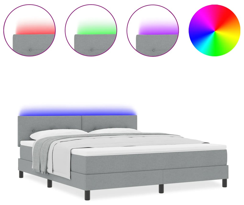 vidaXL Σπαστό Κρεβάτι με Στρώμα & LED Ανοιχτό Γκρι 180x200 εκ Ύφασμα