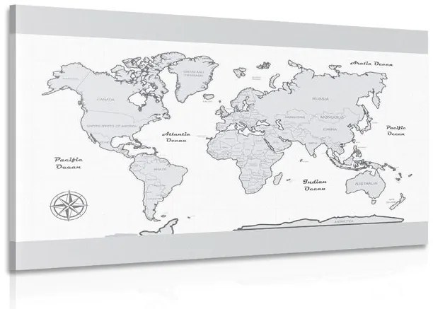 Εικόνα παγκόσμιου χάρτη με γκρι περίγραμμα - 60x40