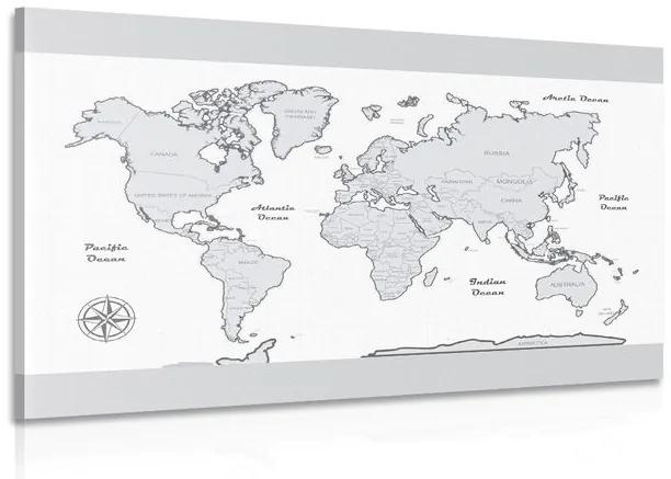 Εικόνα παγκόσμιου χάρτη με γκρι περίγραμμα - 90x60