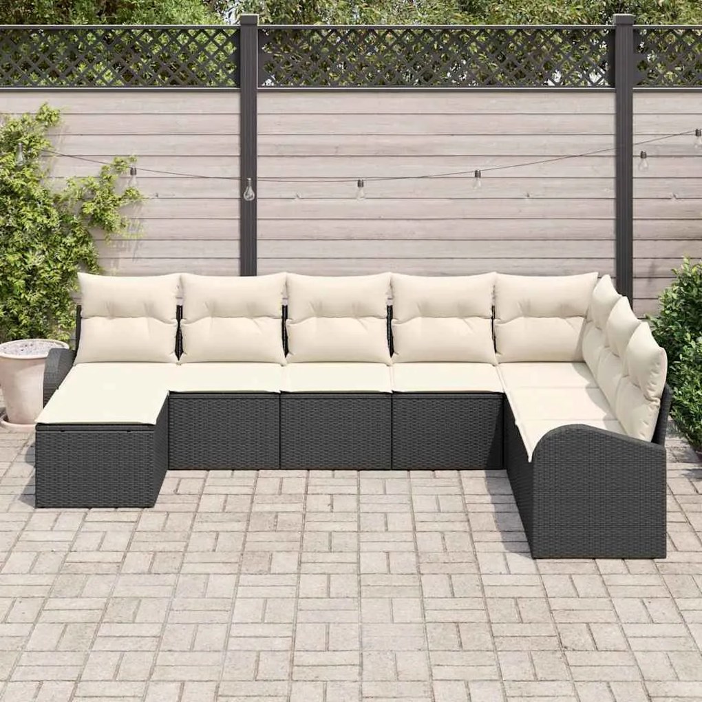 vidaXL Σετ Καναπέ Κήπου με μαξιλάρι 8 pcs Μαύρο Πολυ ράταν