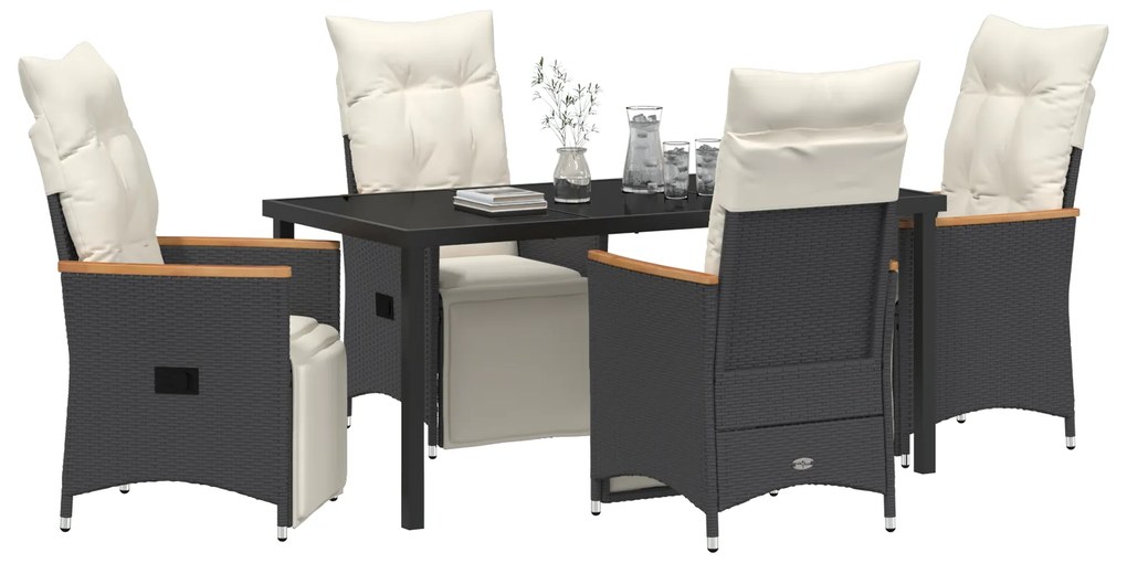 vidaXL Σετ 5 Τμχ Κήπου με Μαξιλάρια από Μαύρο Πολυ Rattan.
