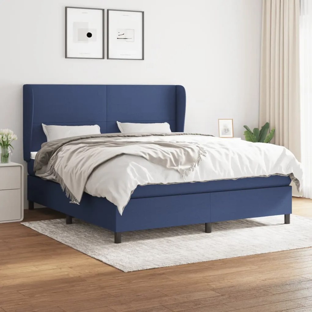 Κρεβάτι Boxspring με Στρώμα Μπλε 160x200 εκ. Υφασμάτινο