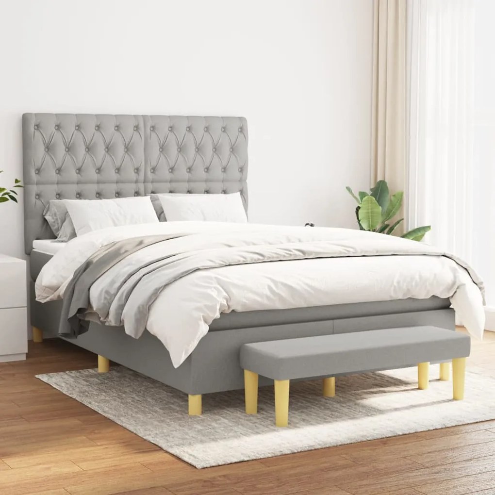 Κρεβάτι Boxspring με Στρώμα Ανοιχτό Γκρι 140x190 εκ. Υφασμάτινο