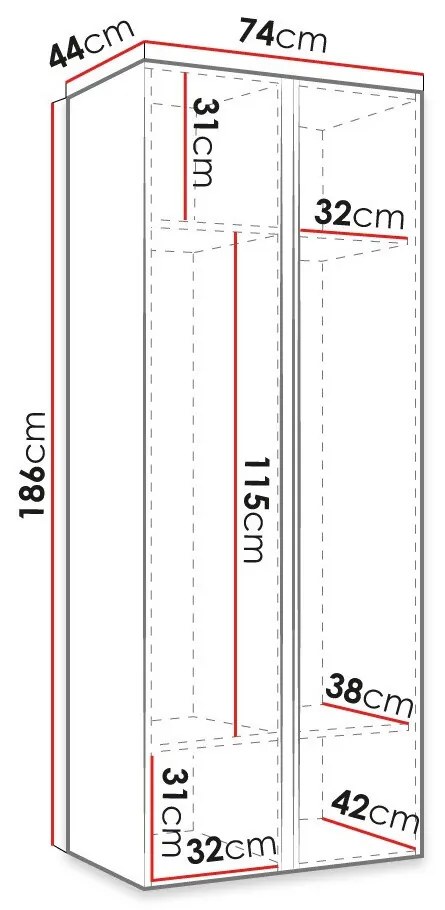 Ντουλάπα Hartford 397, Άσπρο, 186x74x44cm, 54 kg, Πόρτες ντουλάπας: Με μεντεσέδες, Αριθμός ραφιών: 2, Αριθμός ραφιών: 2 | Epipla1.gr
