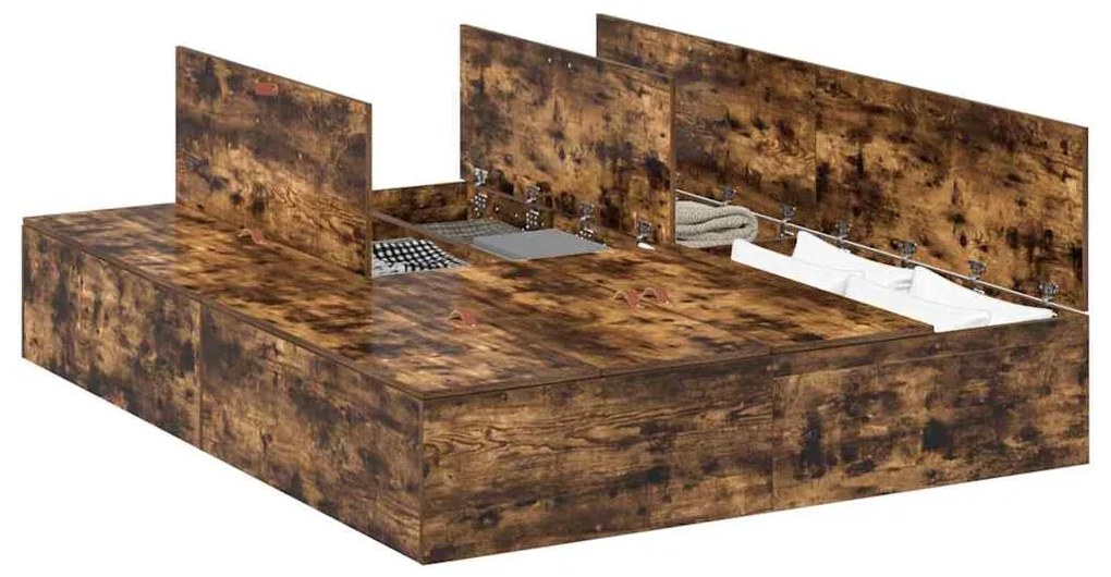 vidaXL Σκελετός Κρεβατιού Καπνιστή δρυς 190 x 140 x 31.5 εκ.