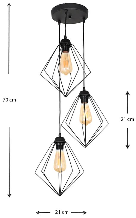 Φωτιστικό οροφής Nura Megapap E27 μεταλλικό τρίφωτο χρώμα μαύρο 21x21x70εκ.