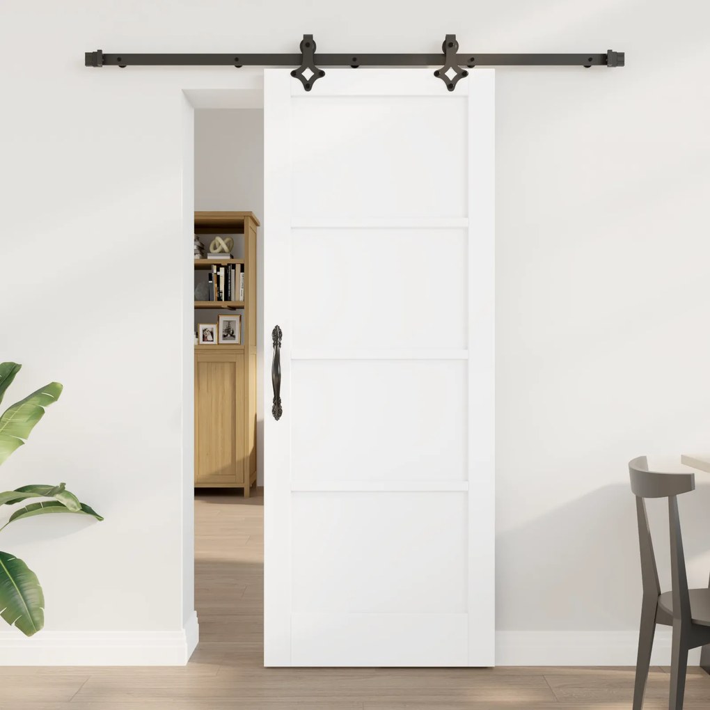 vidaXL Συρόμενη Πόρτα με Σετ Εξαρτημάτων Λευκή 78x202 εκ. Στερεό Ξύλο Πεύκου