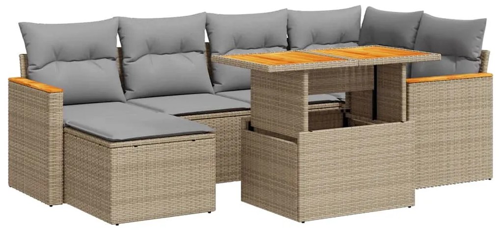 vidaXL Σαλόνι Κήπου Σετ 7τεμ Μπεζ Συνθετικό Ρατάν με Μαξιλάρια ακακίας