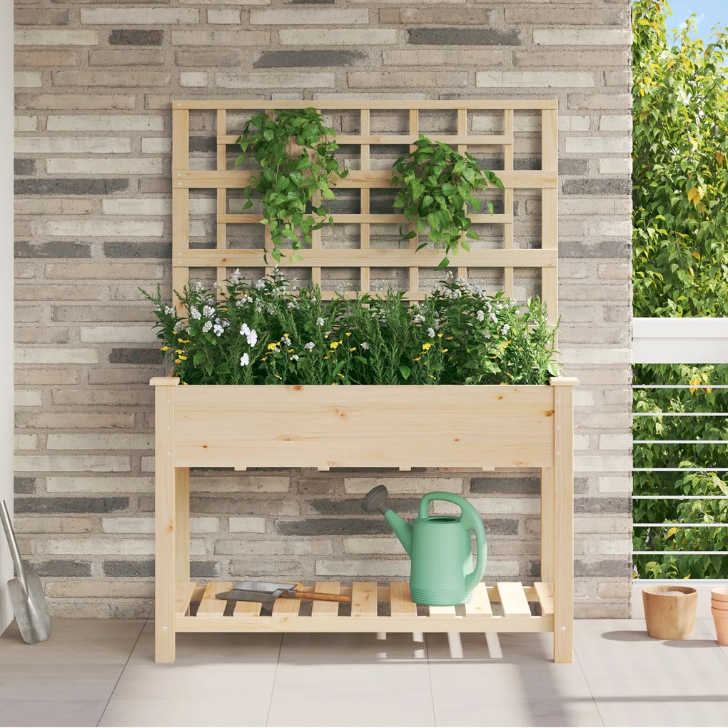 vidaXL Κήπος Γλάστρα με Πλέγμα &amp; Ράφι 115x59x152 εκ Μασίφ Ξύλο Πεύκου