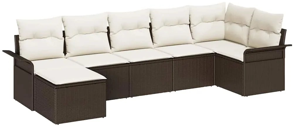 vidaXL Σετ Καναπέ Κήπου με μαξιλάρι 7 pcs Καφέ Πολυ ράταν