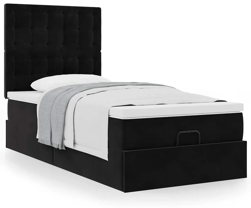 vidaXL Οθωμανικό κρεβάτι με στρώματα Μαύρο 80x200cm Velvet