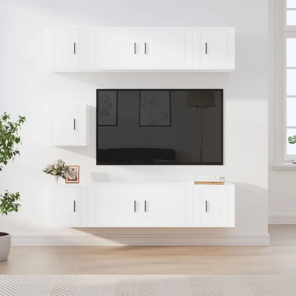 vidaXL Σετ Επίπλων Τηλεόρασης 7 Τεμαχίων Λευκό από Επεξεργασμένο Ξύλο