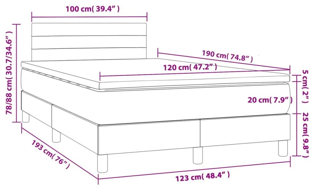 Κρεβάτι Boxspring με Στρώμα &amp; LED Μπλε 120x190εκ. Υφασμάτινο - Μπλε