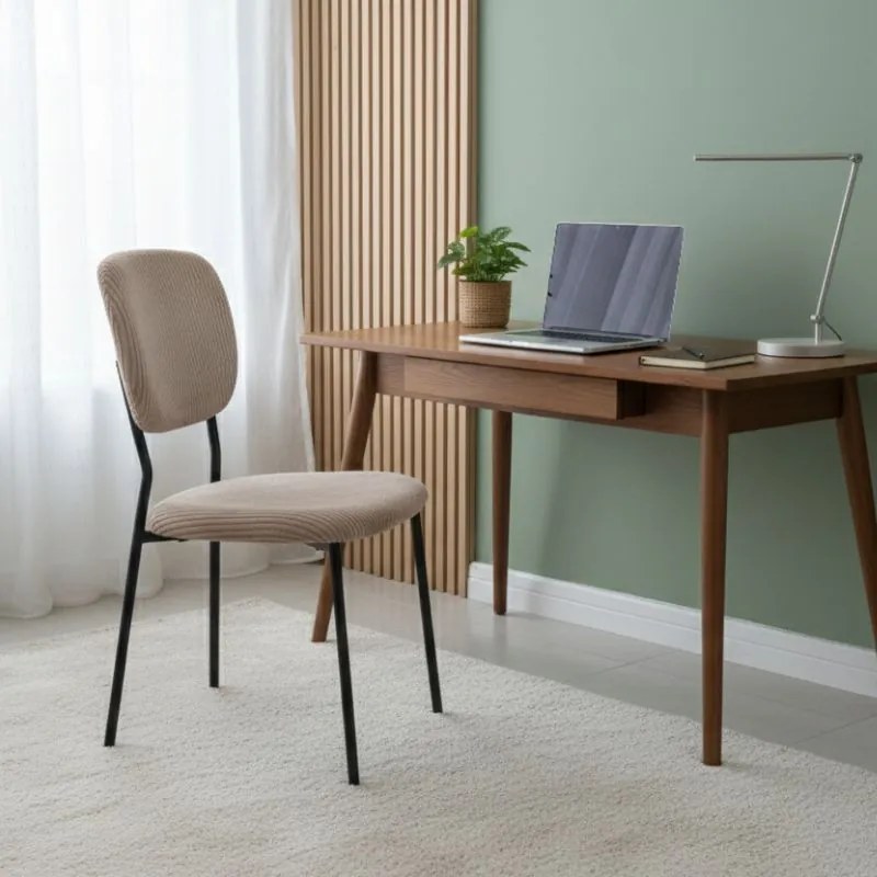 Καρέκλα τραπεζαρίας Kevin Megapap μόκα ύφασμα - μεταλλικό μαύρο πόδι 48x51x87εκ.