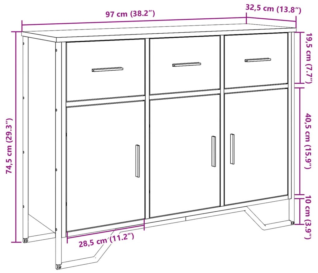 Συρταριέρα Μαύρη 97x32,5x74,5 εκ. από Επεξεργασμένο Ξύλο - Μαύρο