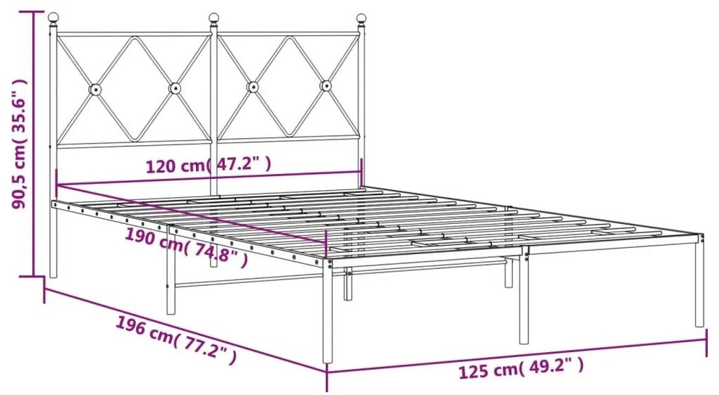 Πλαίσιο Κρεβατιού με Κεφαλάρι Λευκό 120x190 εκ. Μεταλλικό - Λευκό