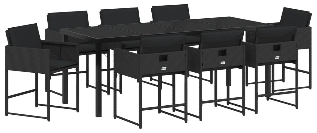vidaXL Σετ 9 Τεμαχίων Εξωτερικών Καθισμάτων με Μαξιλάρες Μαύρο Πολυ Ρατάν