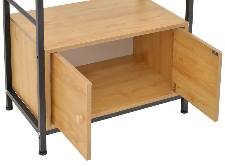 Ραφιέρα επιδαπέδια με ντουλάπι Kuili pakoworld μέταλλο μαύρο-mdf σε oak απόχρωση 60x36x121εκ