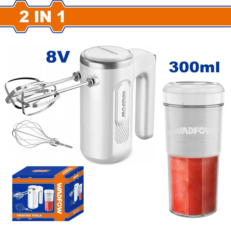 WADFOW ΣΕΤ ΜΙΞΕΡ + ΜΠΛΕΝΤΕΡ ΜΠΑΤ. 8V 2 σε 1 ONE PROMOTION (WFM022T)