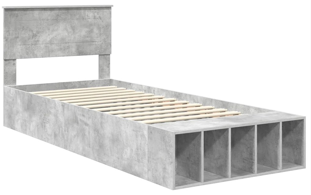 vidaXL Σκελετός Κρεβατιού με ράφι Σκυρόδεμα Γκρι 90 x 190 cm