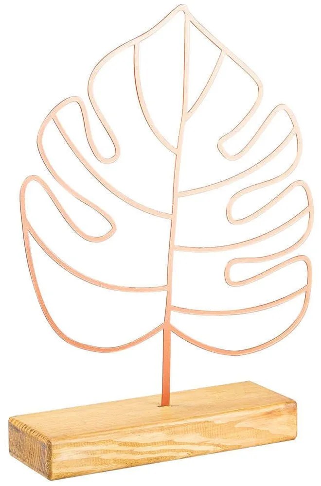 Διακοσμητικό Επιτραπέζιο Large Leaf 565TNL1132 30x4x41cm Copper Aberto Design Μέταλλο,Ξύλο
