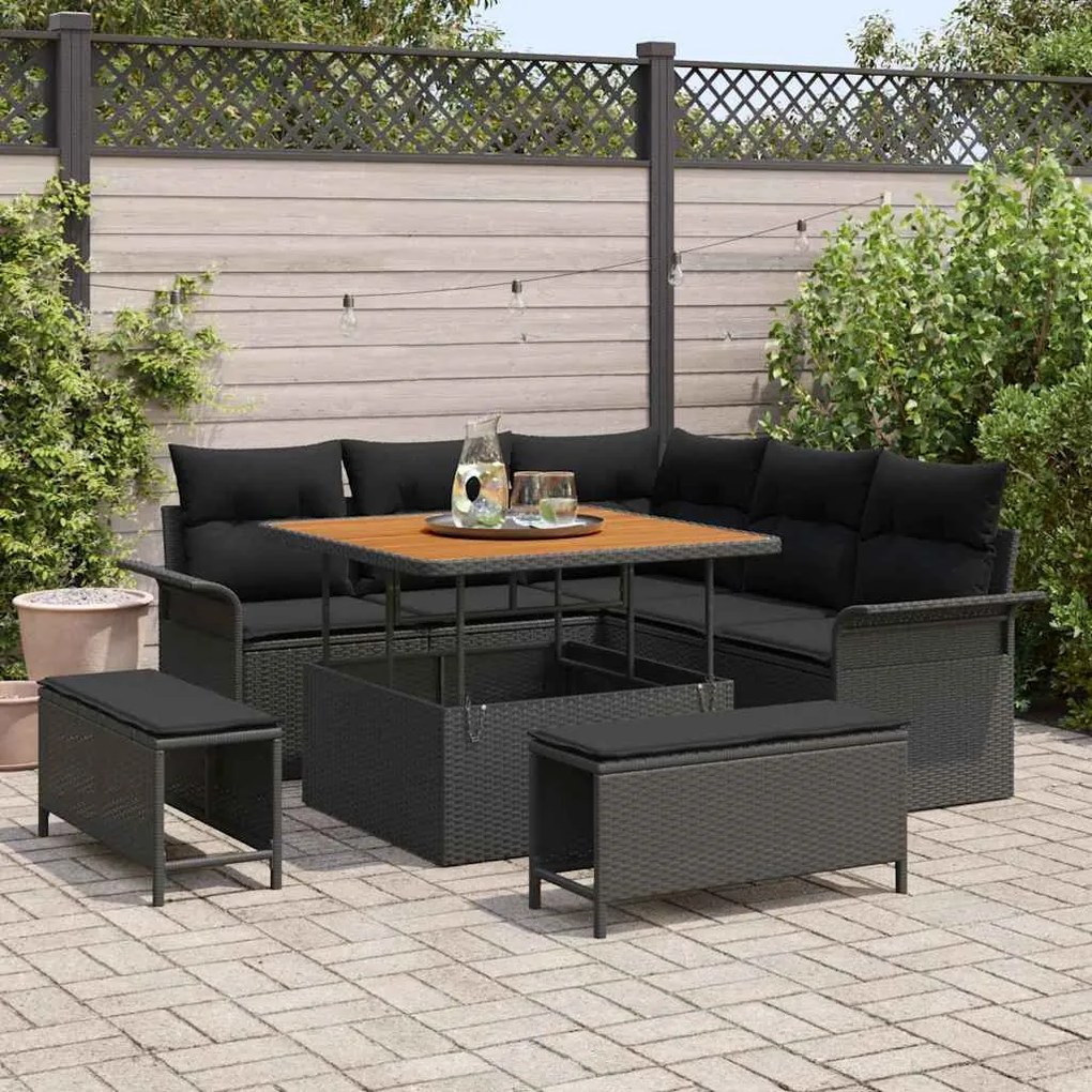 vidaXL Σετ Καναπέ Κήπου Ρυθμιζόμενο ύψος 8 pcs Μαύρο συνθετικό ρατάν