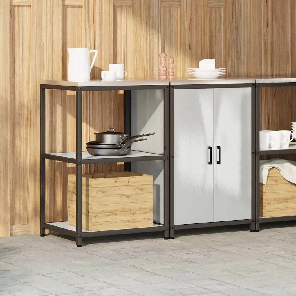 vidaXL Σετ Αποθήκευσης Κουζίνας με ράφι 2 pcs Ασημί Ανοξείδωτο ατσάλι