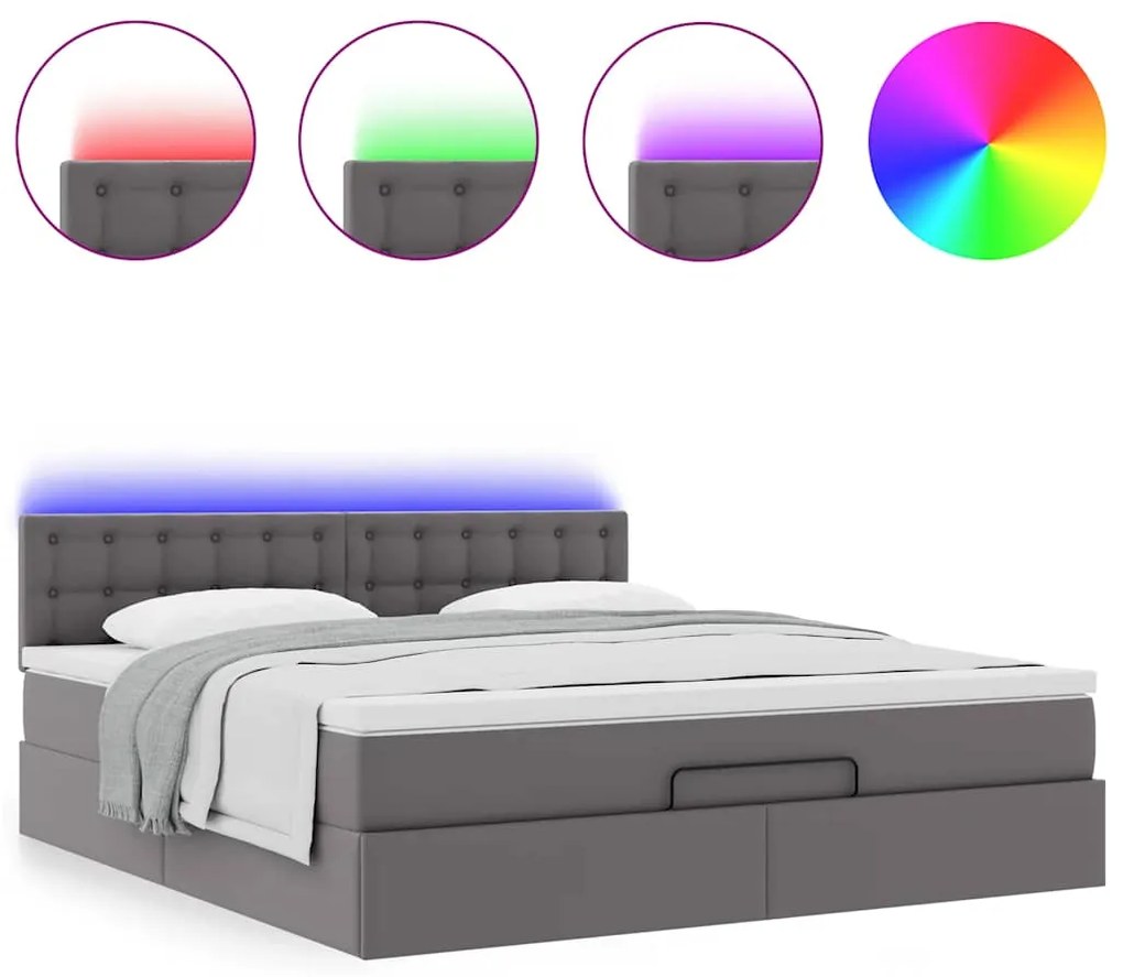 Οθωμανικό κρεβάτι με στρώματα &amp; LEDs Γκρι Faux Leather 3312170