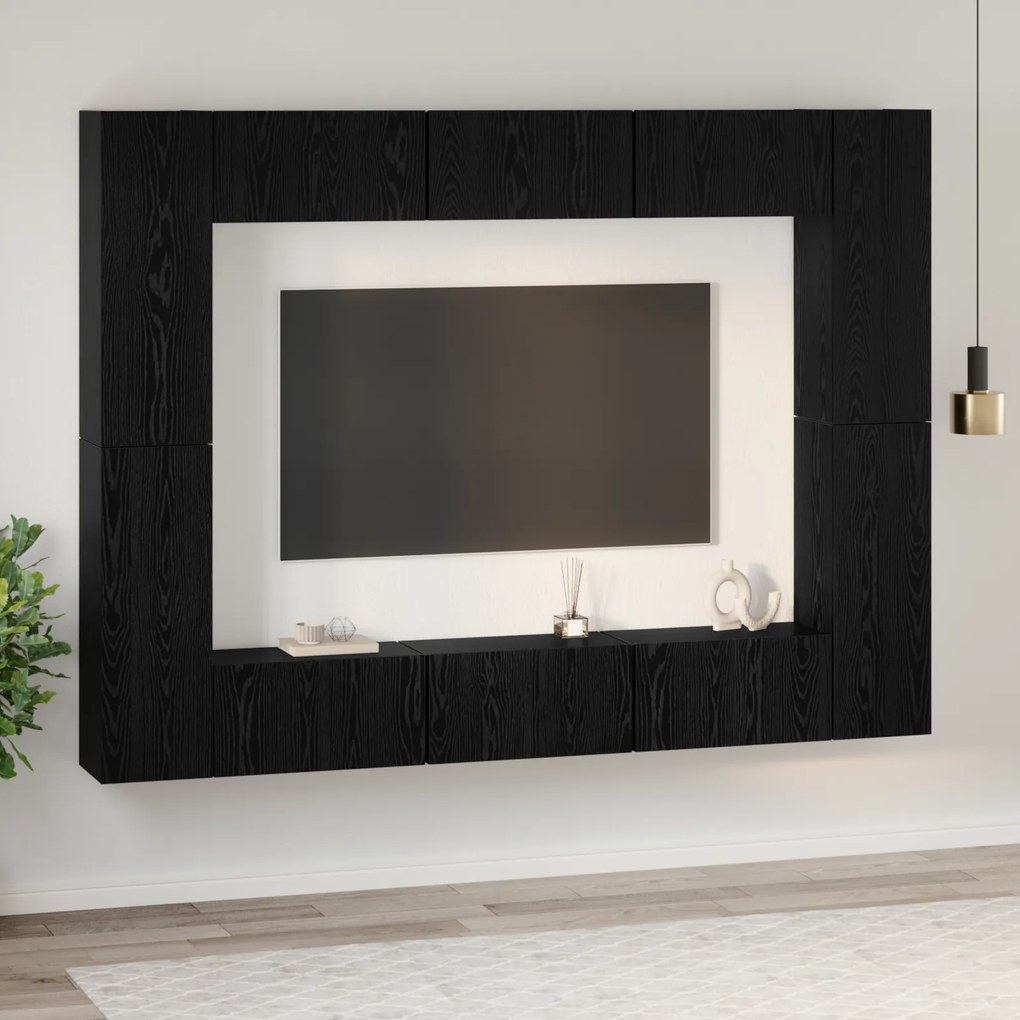 vidaXL Σετ επίπλου τηλεόρασης Επιτοίχιο 10 pcs Μαύρη δρυς
