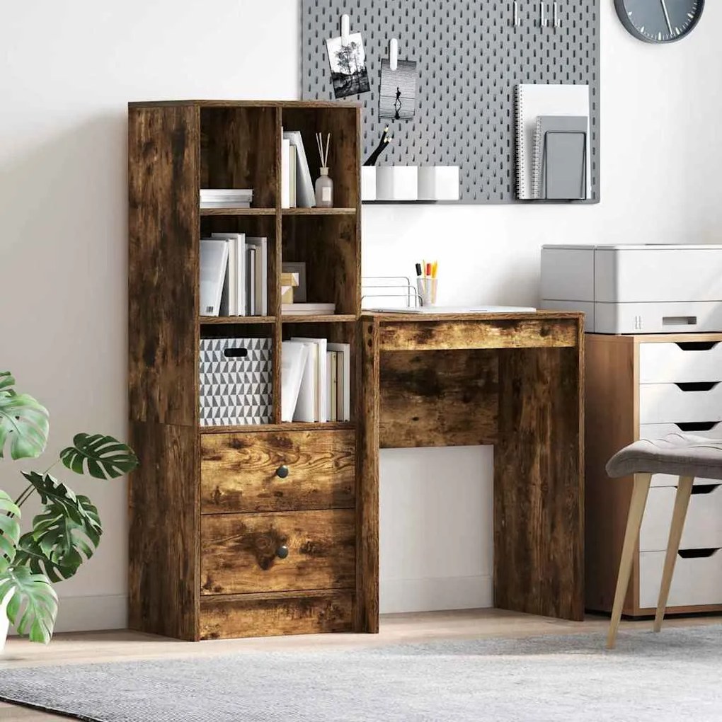 vidaXL Γραφείο με αποθηκευτικό χώρο με συρτάρι 2 pcs Καπνιστό Δρύς