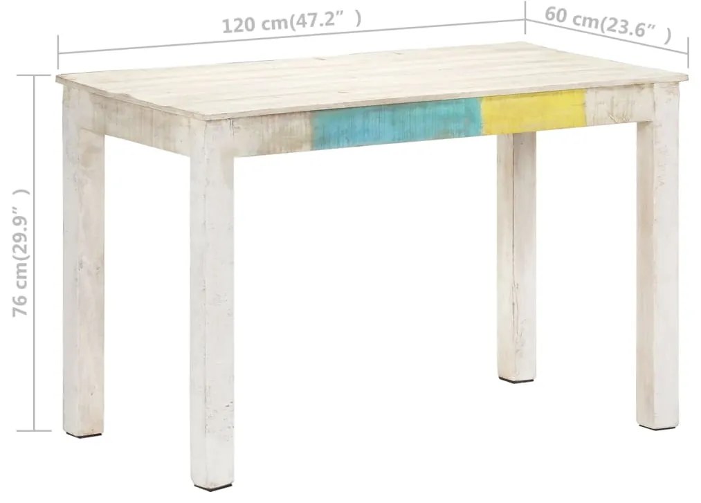 vidaXL Τραπεζαρία Λευκή 120 x 60 x 76 εκ. από Μασίφ Ξύλο Μάνγκο