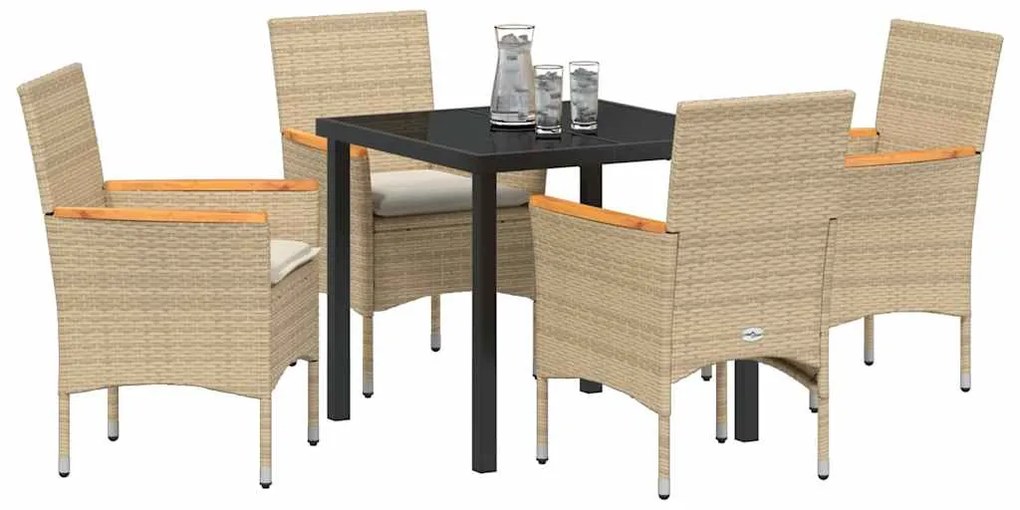vidaXL Σέτ φαγητού για κήπο με μαξιλάρι 5 pcs Μπεζ Πολυ ράταν