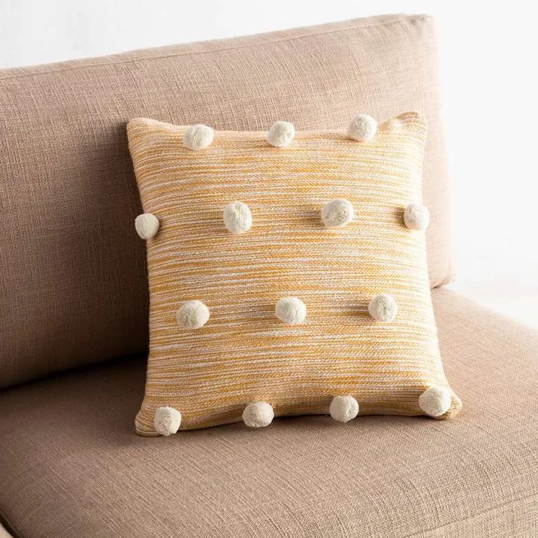 Μαξιλαροθήκη 43x43cm GOFIS HOME Poms Mustard― 555/10