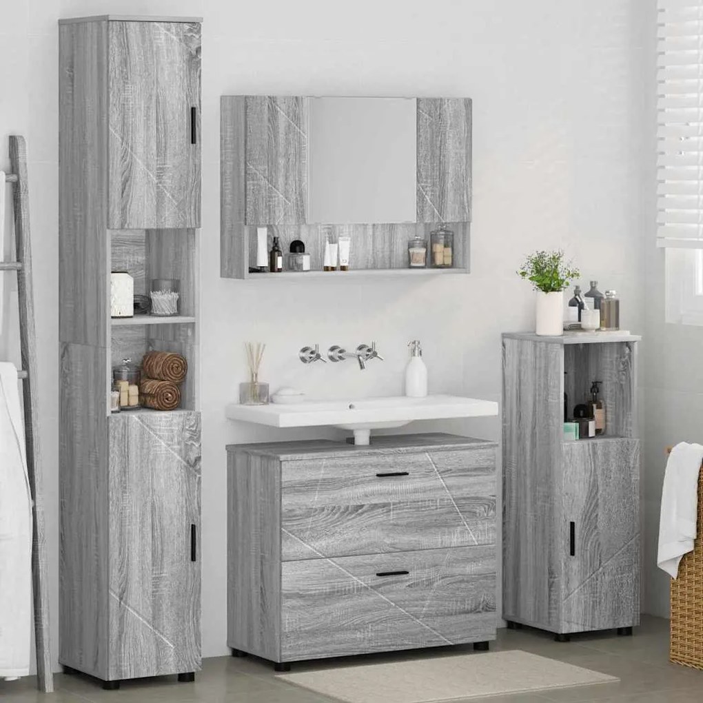 vidaXL Σετ Επίπλων Μπάνιου με ράφι 4 pcs Γκρι sonoma 30 x 35 x 192 εκ.