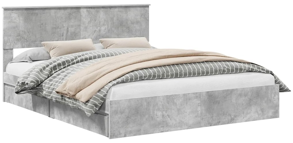 vidaXL Κρεβάτι Αποθήκης Σκυρόδεμα Γκρι 160 x 200 cm Επεξεργασμένο ξύλο