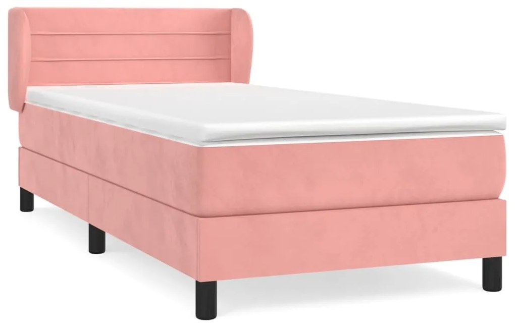 vidaXL Κρεβάτι Boxspring με Στρώμα Ροζ 90x200 εκ. Βελούδινο