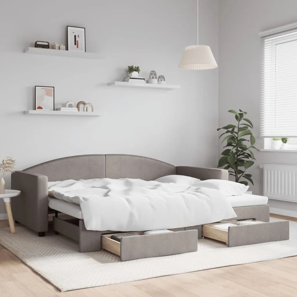vidaXL Καναπές Κρεβάτι Συρόμενος Taupe 90x200 εκ. Ύφασμα &amp; Συρτάρια