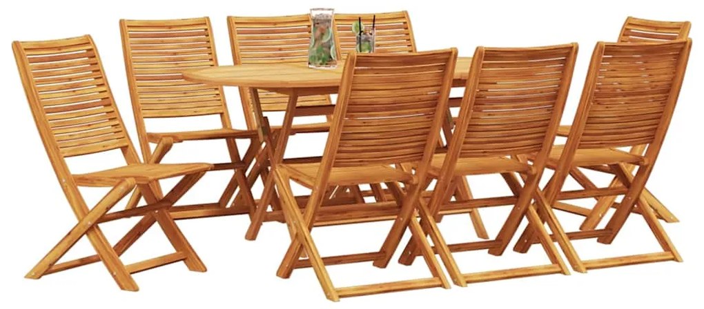vidaXL Σέτ φαγητού για κήπο Πτυσσόμενος 9 pcs Καφέ Μασίφ ξύλο ακακίας