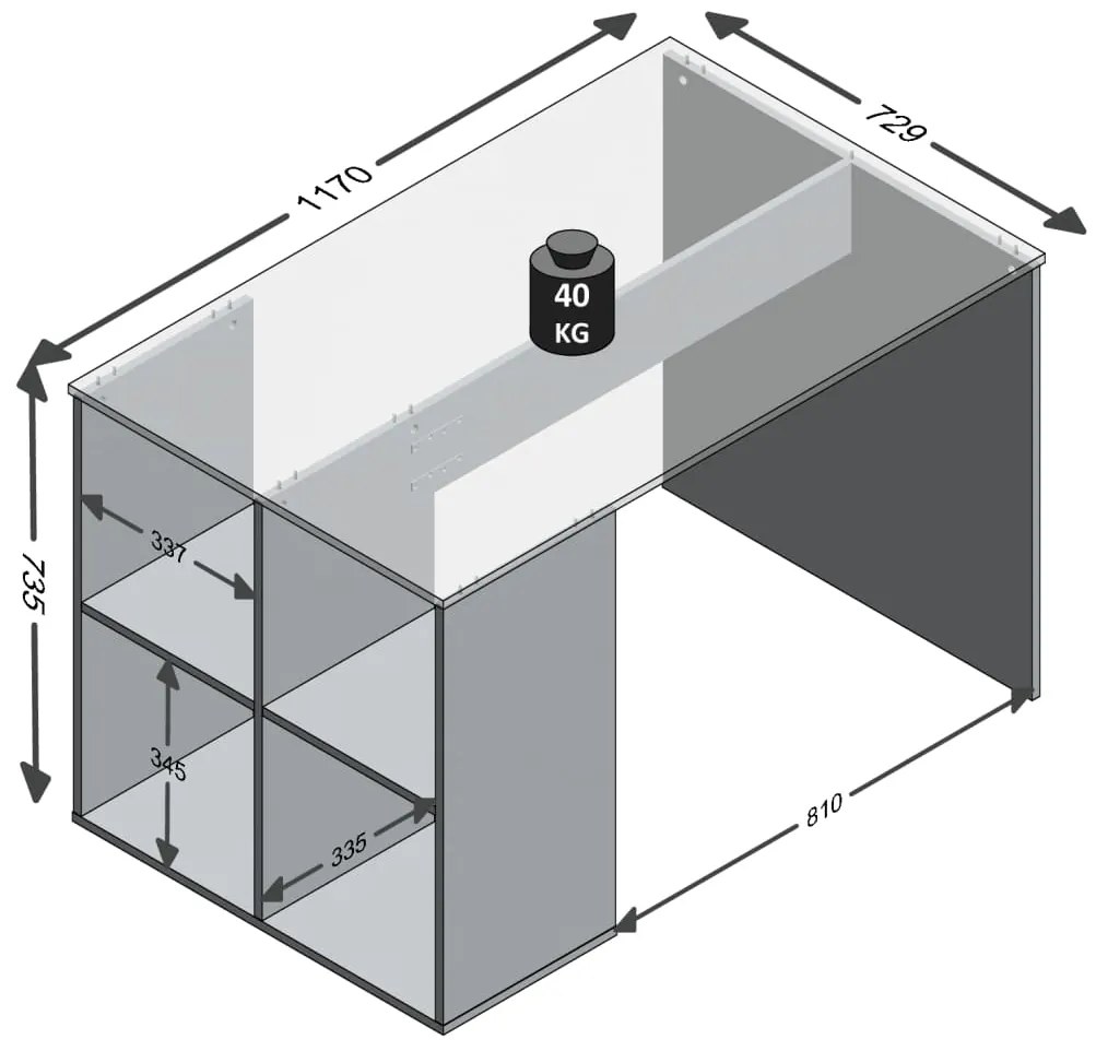 FMD Γραφείο με Πλευρικά Ράφια Λευκό 117 x 72,9 x 73,5 εκ.