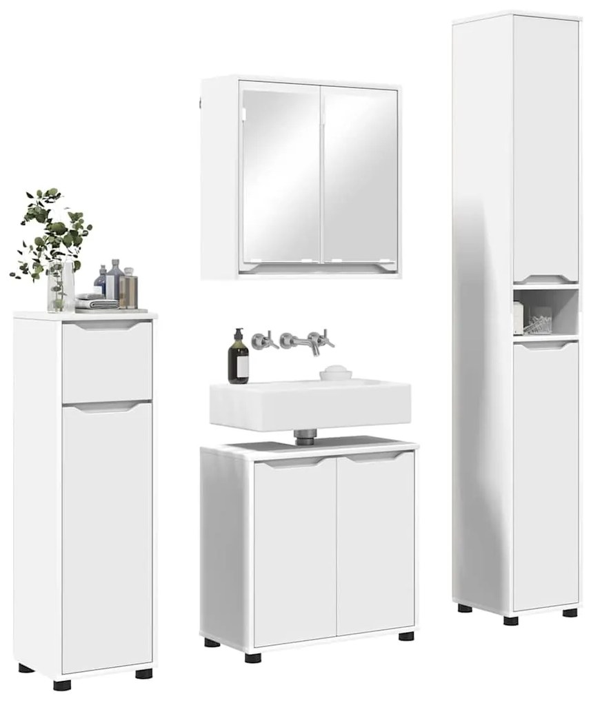 vidaXL Σετ Επίπλων Μπάνιου με συρτάρι 4 pcs Λευκό Επεξεργασμένο ξύλο