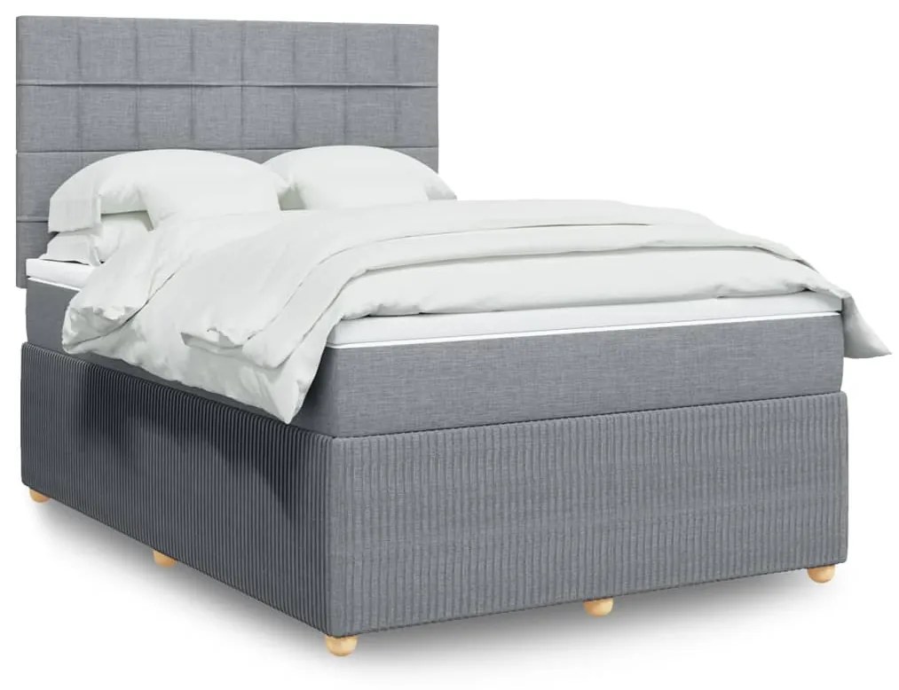 Κρεβάτι Boxspring με Στρώμα Ανοιχτό Γκρι 140x190 εκ. Υφασμάτινο