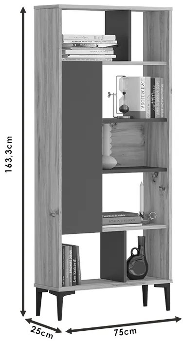 Βιβλιοθήκη Neville pakoworld φυσικό-ανθρακί 72x25x163.3εκ (1 τεμάχια)