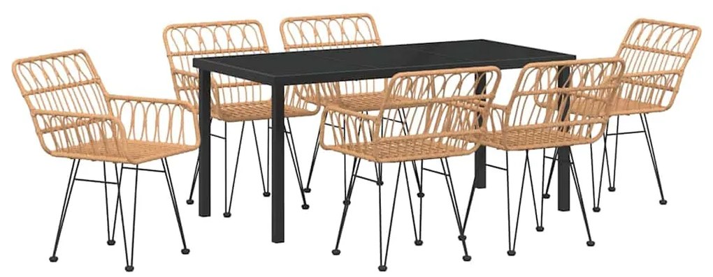 vidaXL Σέτ φαγητού για κήπο 7 pcs Καφέ Πολυ ράταν