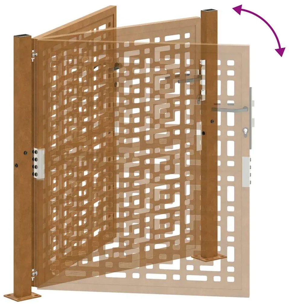 Πύλη κήπου 105x105 cm Σταυρός σχεδιασμού από διαβρωμένο χάλυβα - Καφέ